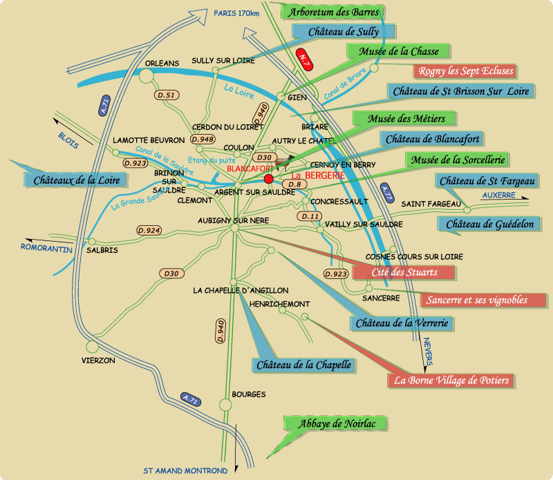 Plan de la Région Centre, activites touristique dans le Cher